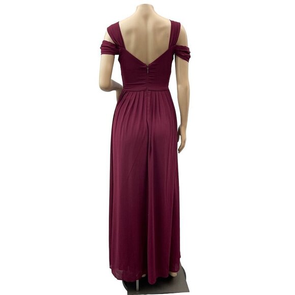 Lulus Make Me Move Burgundy Cold Shoulder Evening Gown Maxi Dress Womens XS - Picture 2 of 13